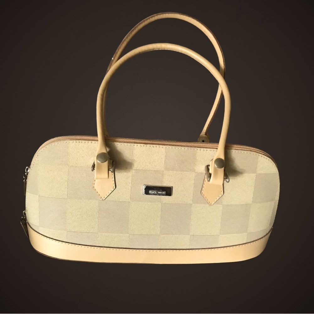 MONICA SANCHES Vintage Bag Twin Handles Color Blocks Central Zippers